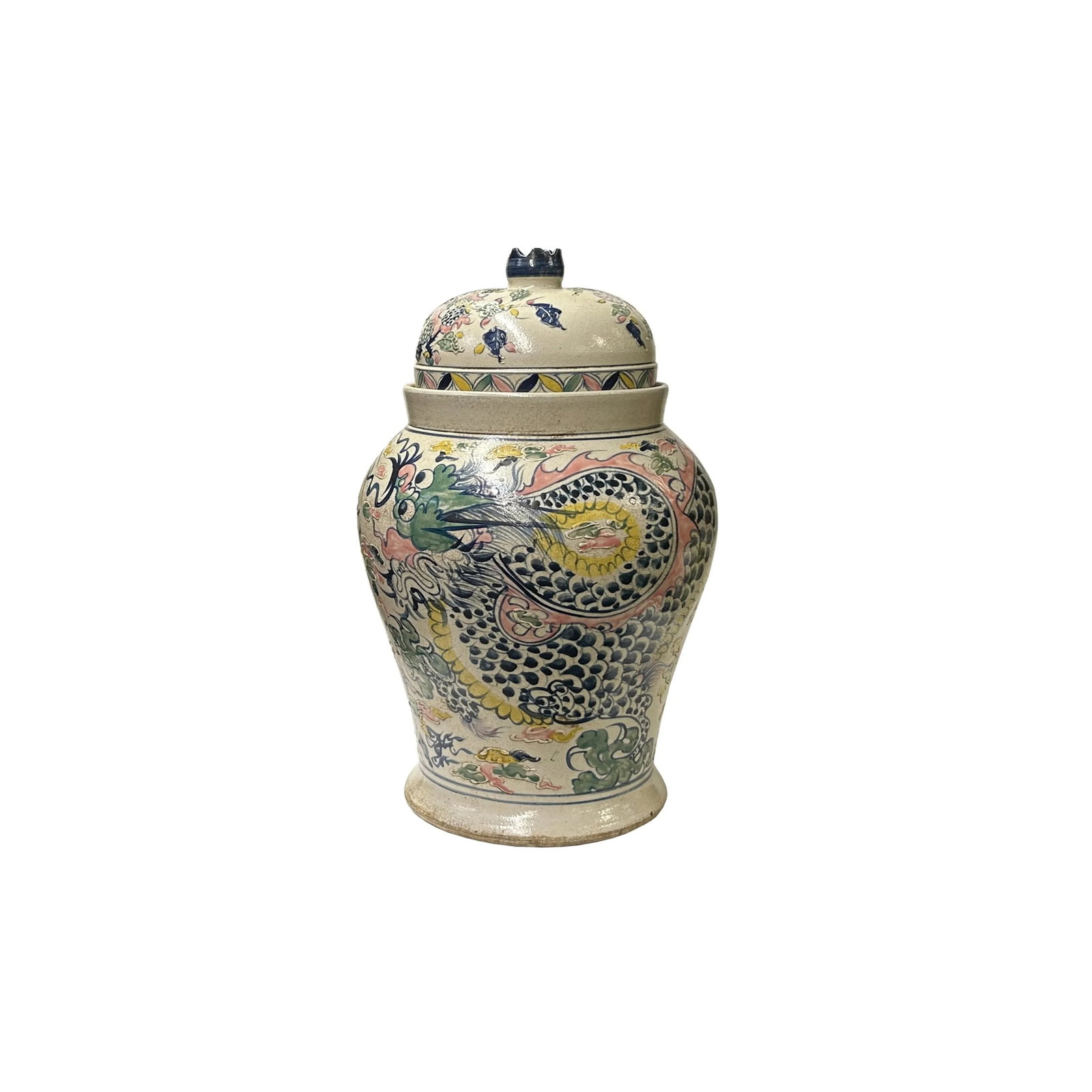 Vintage Historic Treasure Dragon Theme Beige Base Ceramic Pot Vase - 6