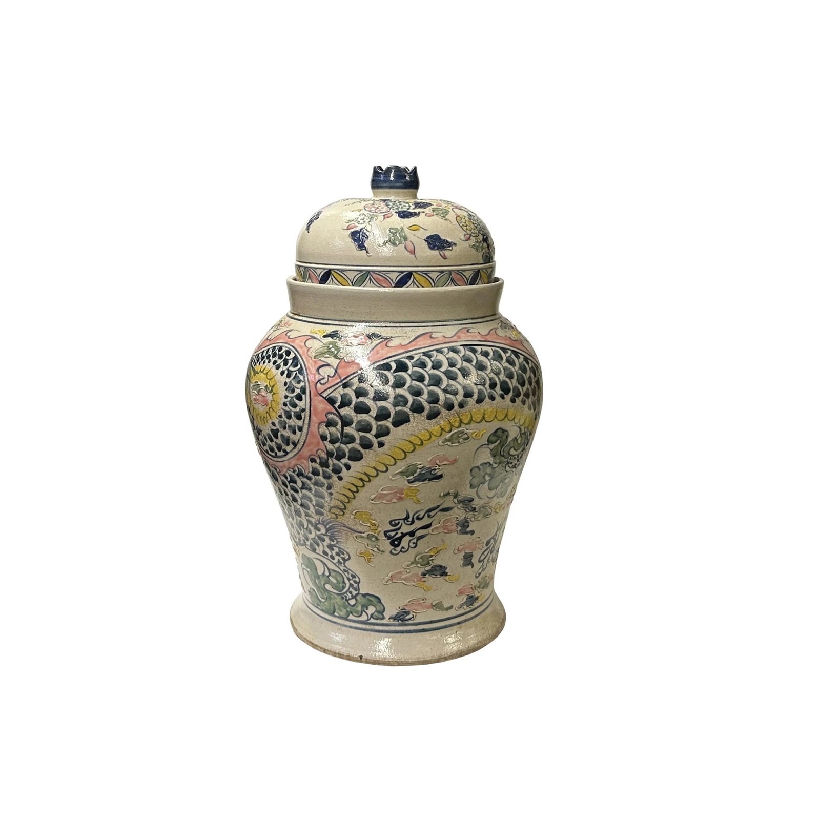 Vintage Historic Treasure Dragon Theme Beige Base Ceramic Pot Vase - 7