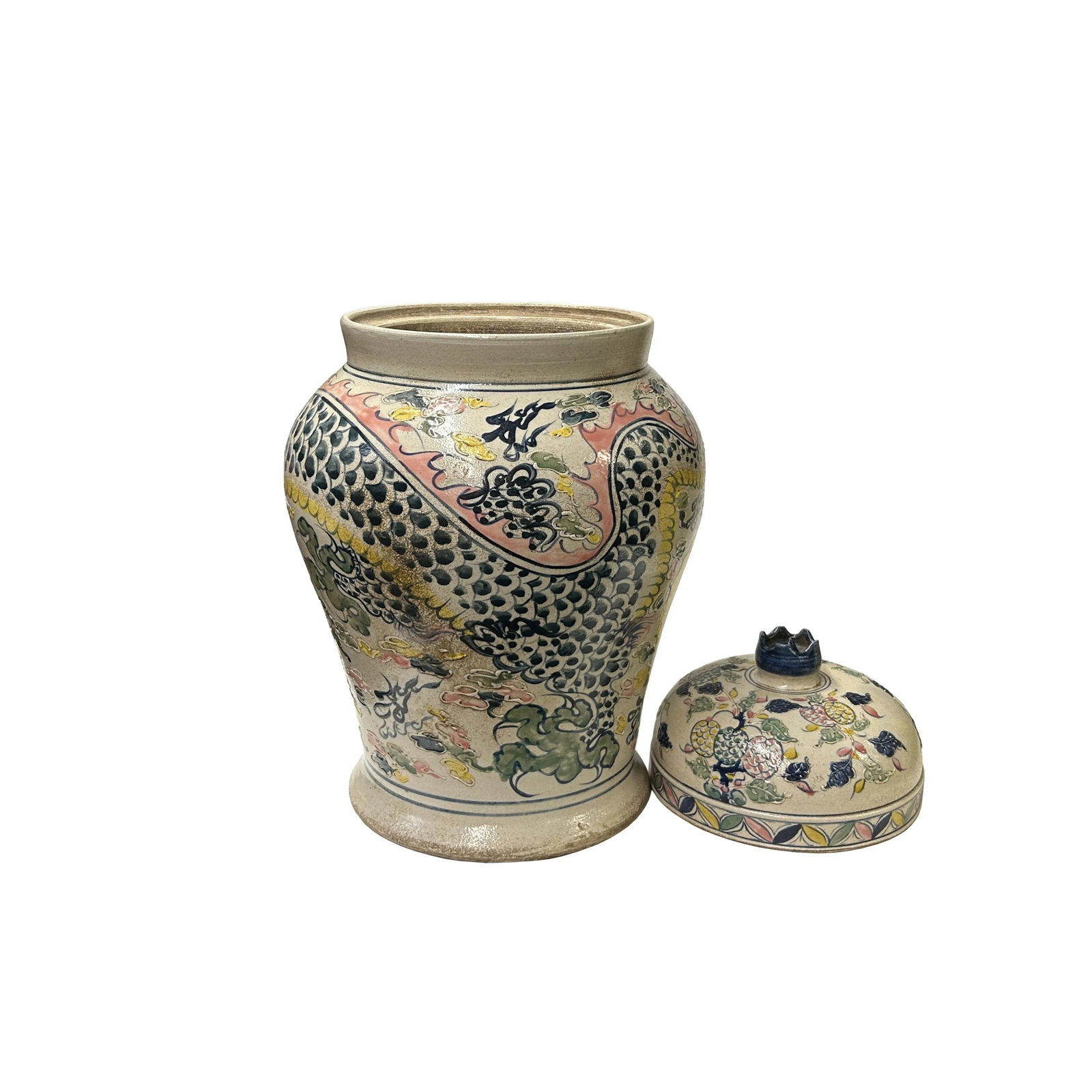 Vintage Historic Treasure Dragon Theme Beige Base Ceramic Pot Vase - 8