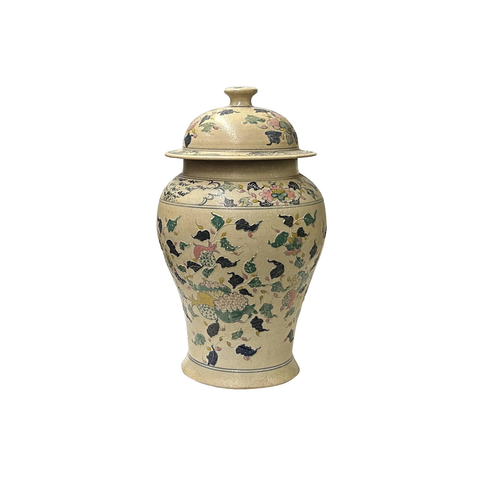 Vintage Historic Treasure Flower Theme Beige Base Ceramic Pot Vase - 2
