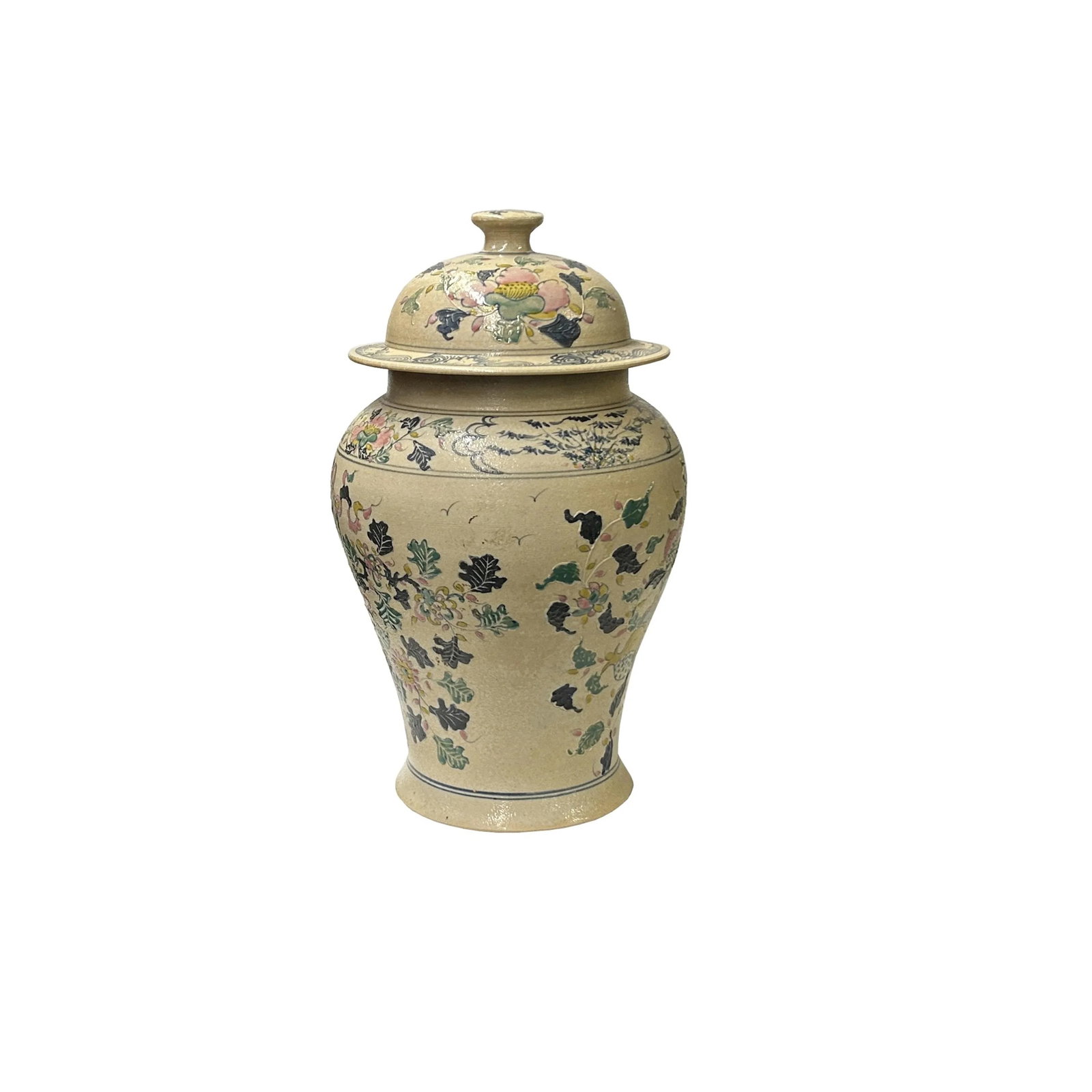 Vintage Historic Treasure Flower Theme Beige Base Ceramic Pot Vase - 3