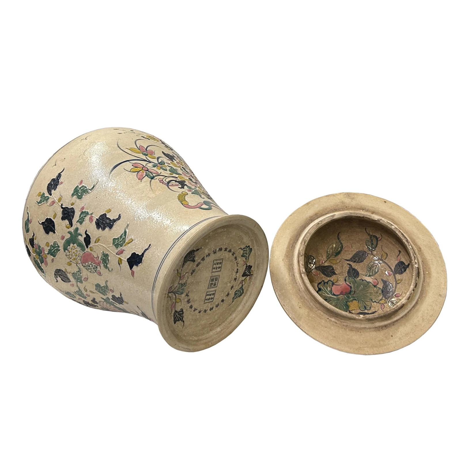 Vintage Historic Treasure Flower Theme Beige Base Ceramic Pot Vase - 4