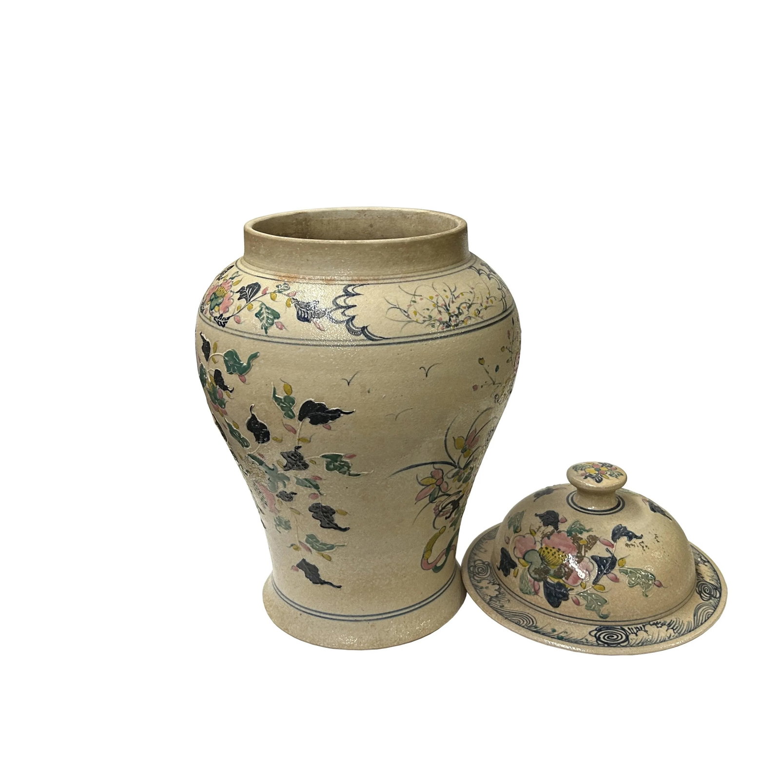 Vintage Historic Treasure Flower Theme Beige Base Ceramic Pot Vase - 5