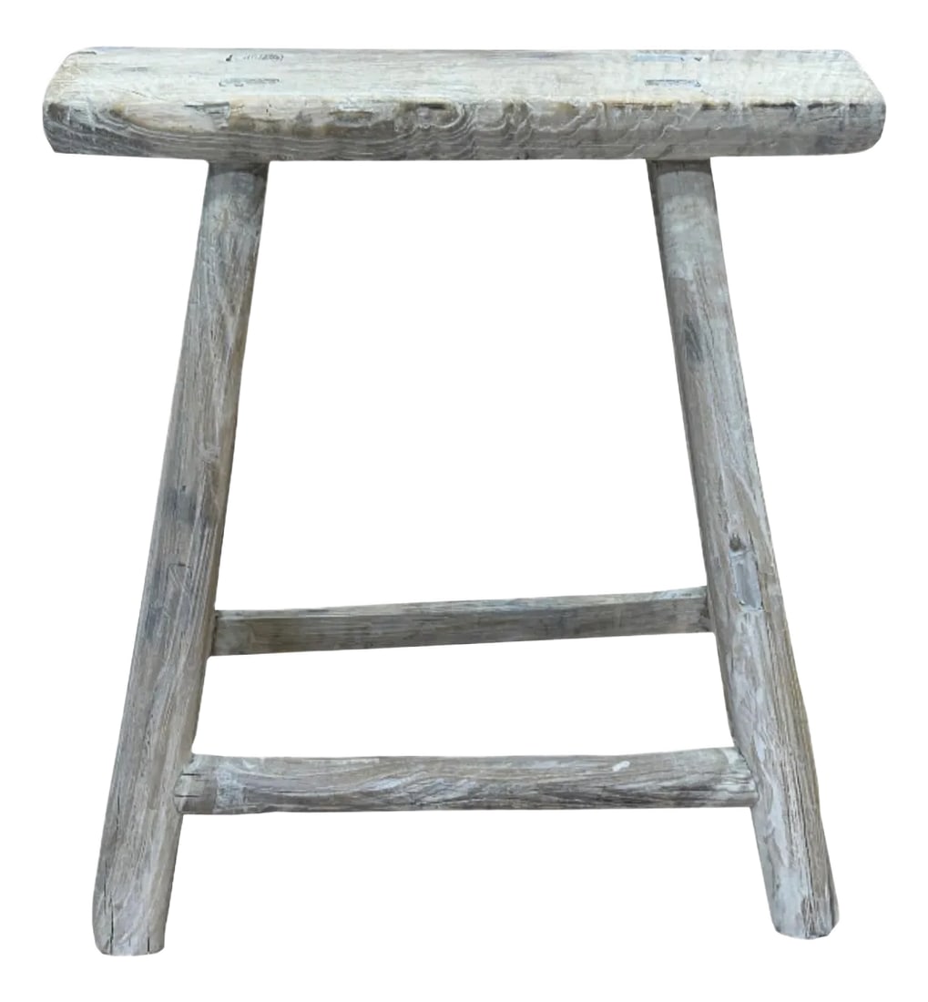 Rustic Raw Rough Wood Grain Rectangle Slim Stool Bench Side Table: This is a rustic, handcrafted wooden stool featuring a simple yet sturdy design that exudes timeless charm. The stool has a slim narrow rectangle seat, showcasing the natural grain and weathered