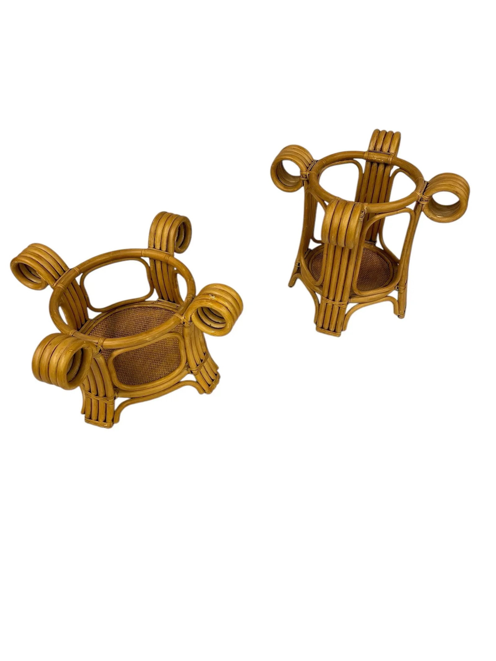 1970s Coastal Sculptural Bent Rattan Coffee and Side Table With Glass Tops - Set of 2 - 3