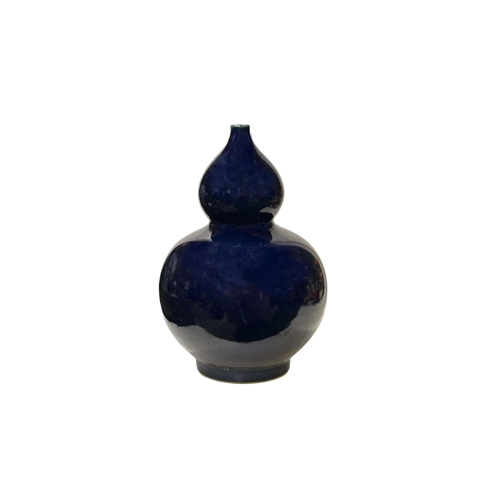 Vintage Dark Navy Blue Glaze Gourd Shape Pottery Ceramic Pot Vase - 2