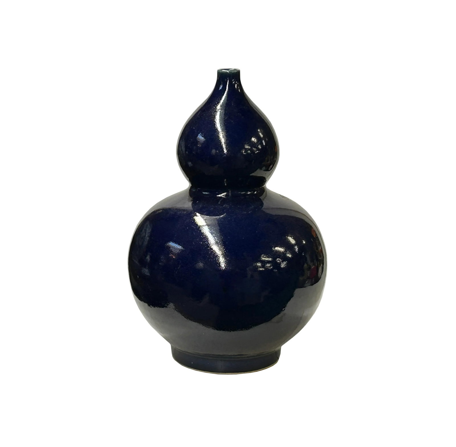 Vintage Dark Navy Blue Glaze Gourd Shape Pottery Ceramic Pot Vase - 3