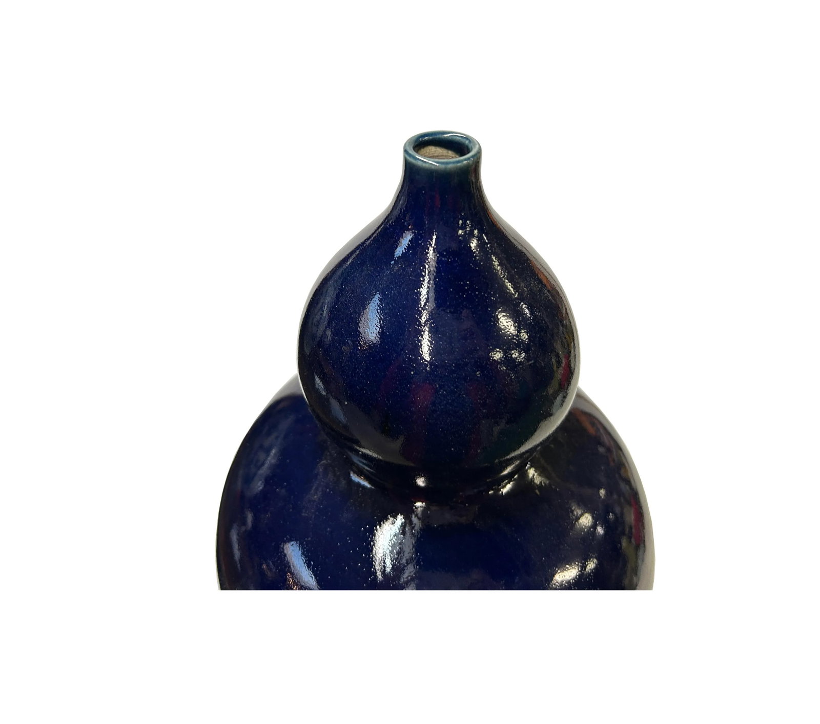 Vintage Dark Navy Blue Glaze Gourd Shape Pottery Ceramic Pot Vase - 4