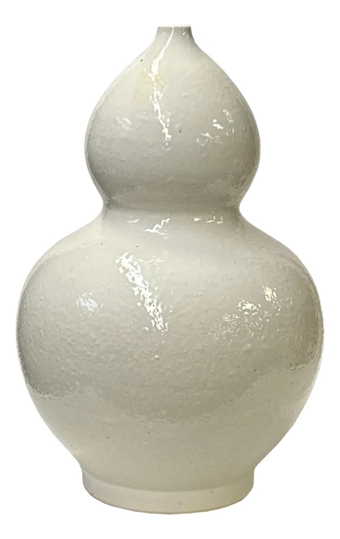 Vintage Off White Glaze Gourd Shape Pottery Ceramic Pot Vase (1 of 6)