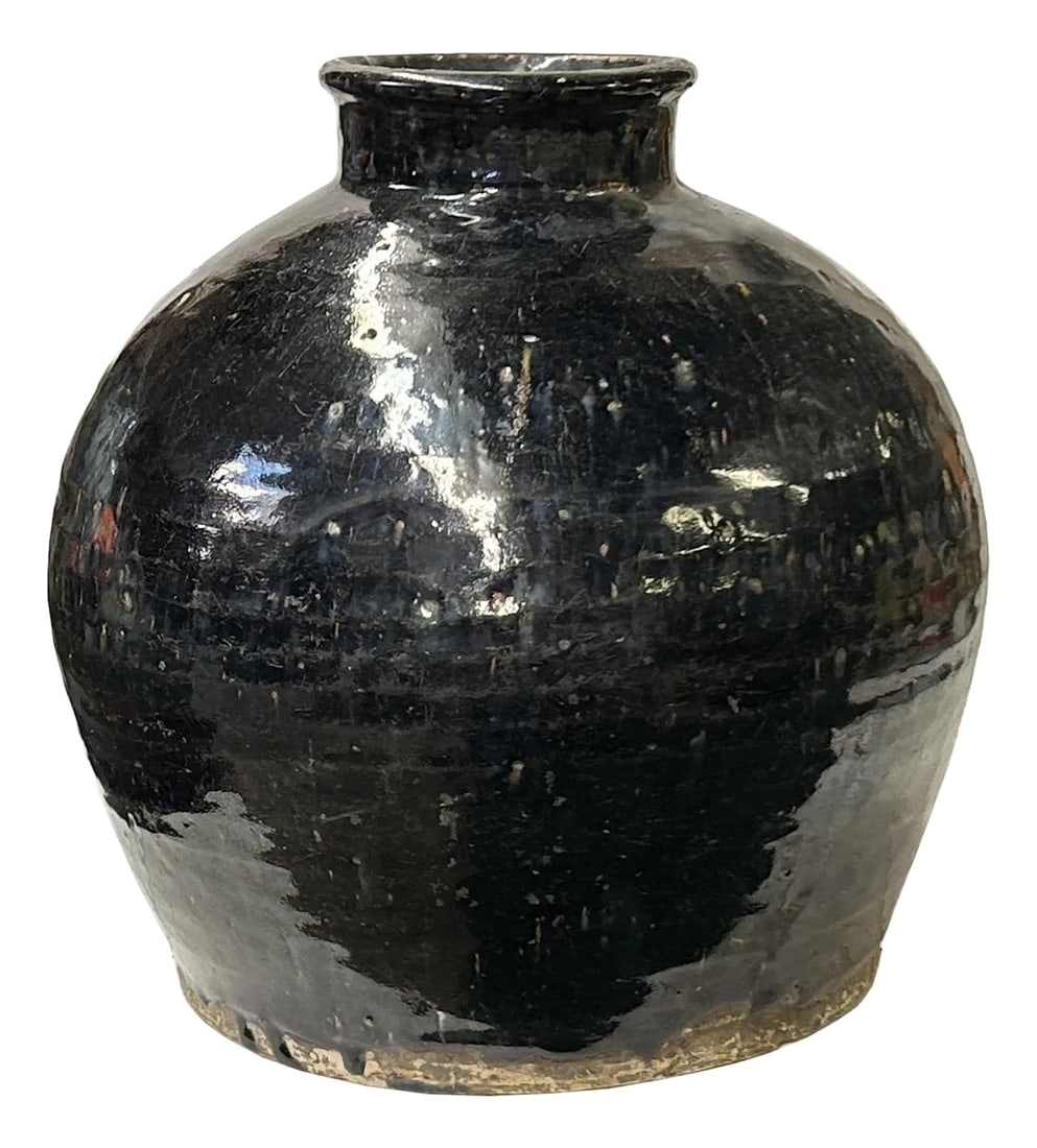 Vintage Earthy Rustic Black Village Rural Pottery Ceramic Pot Vase (1 of 5)