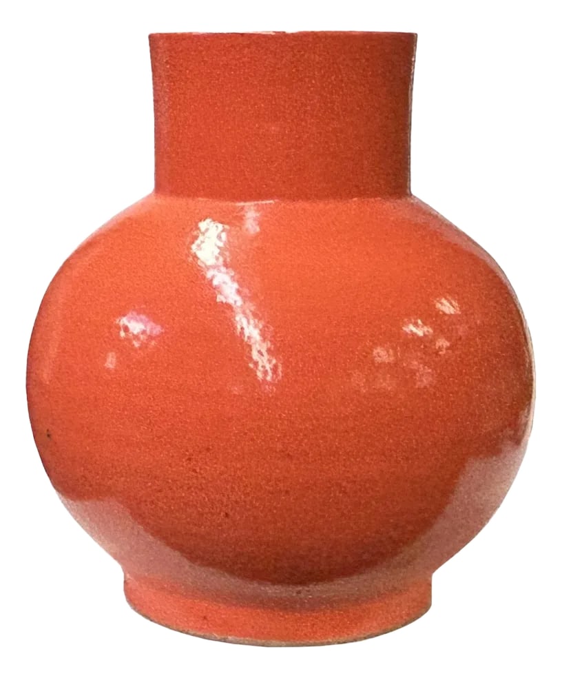 Bright Orange Glaze Large Bulb Shape Pottery Ceramic Pot Vase: Discover the radiant charm of an orange glaze bulb shape pottery art vase. Inspired by Scandinavian design, this eye-catching piece features a rounded, bulbous form, crafted with a vibrant orange