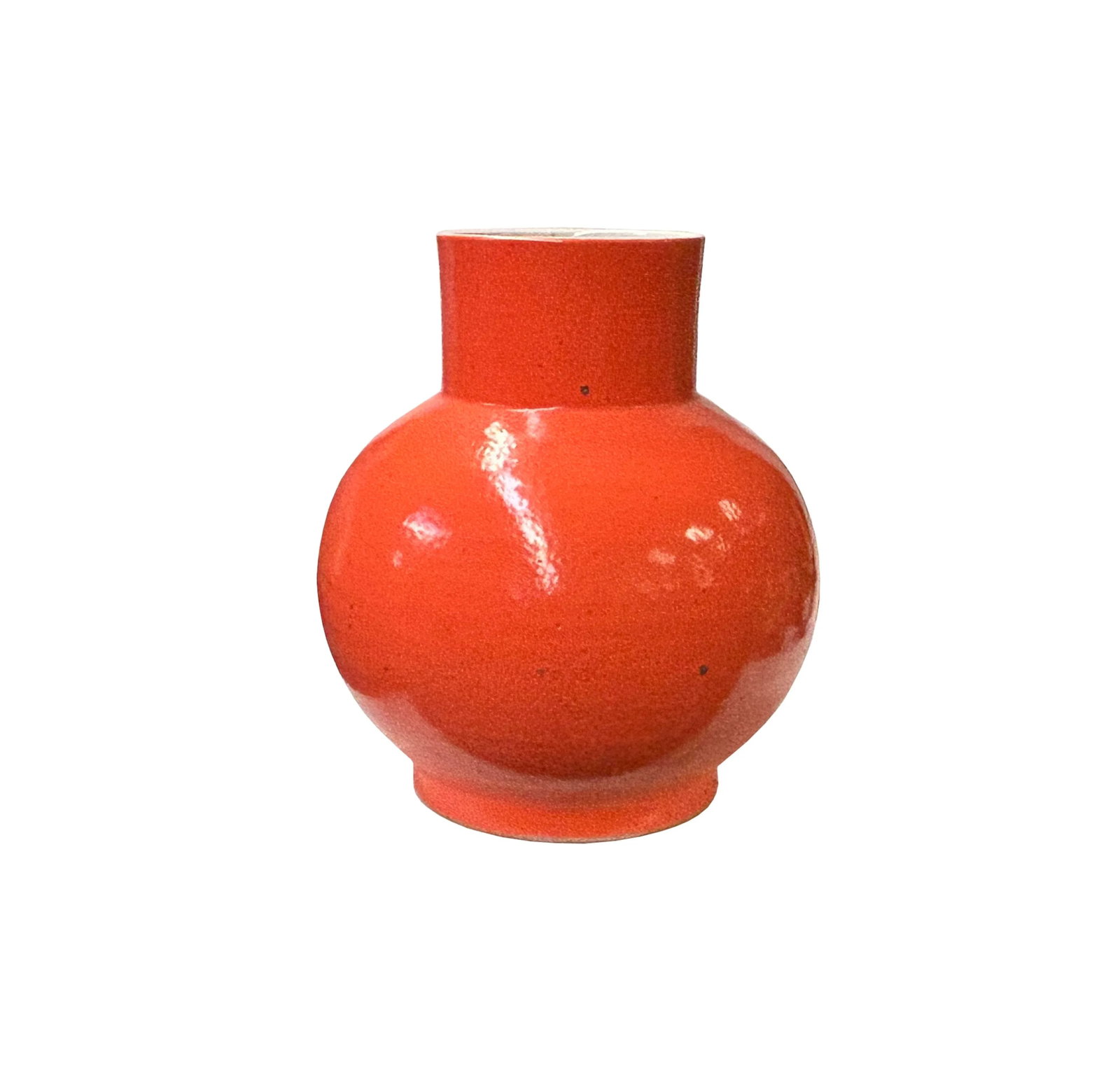 Bright Orange Glaze Large Bulb Shape Pottery Ceramic Pot Vase - 2