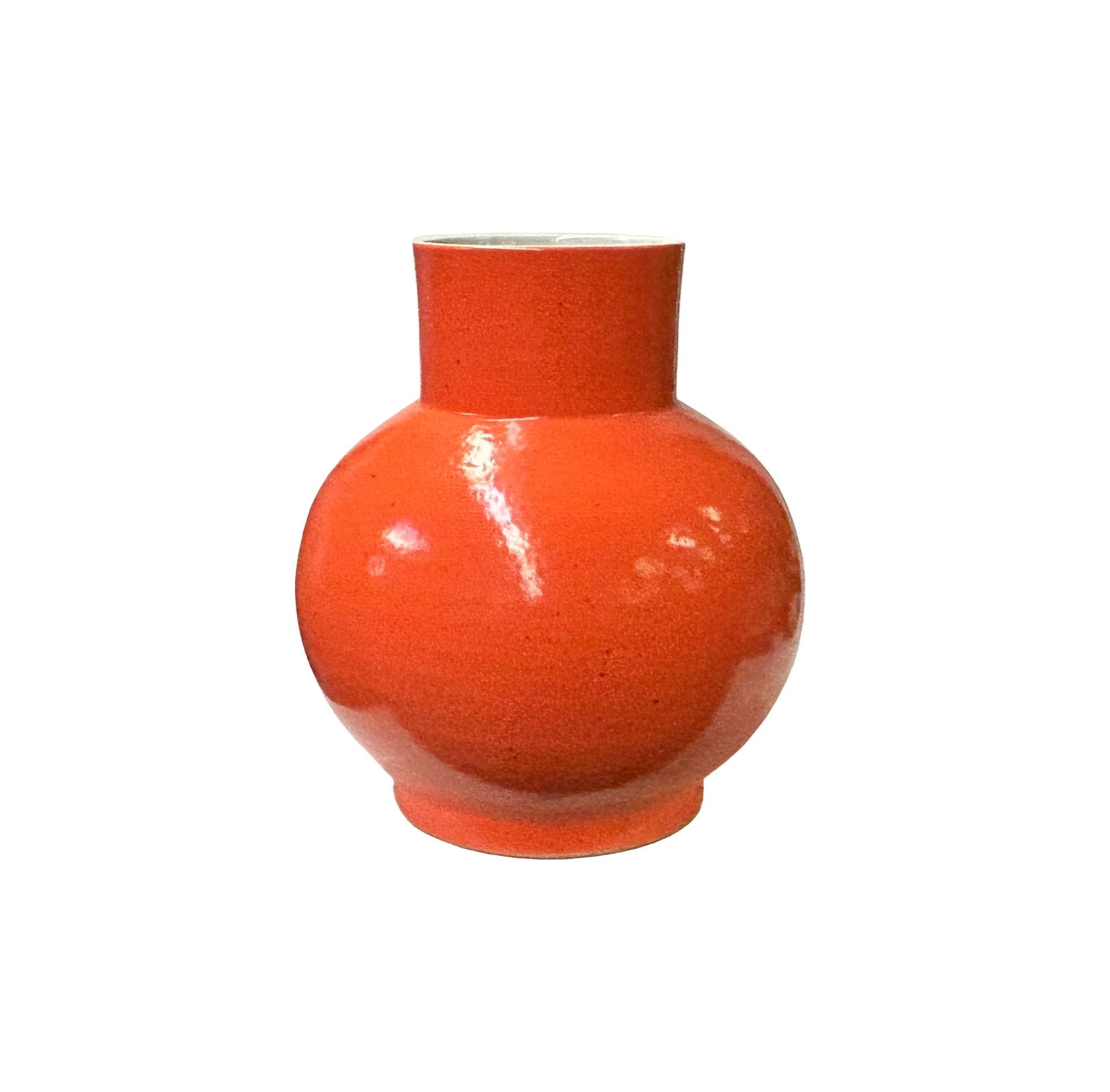 Bright Orange Glaze Large Bulb Shape Pottery Ceramic Pot Vase - 3