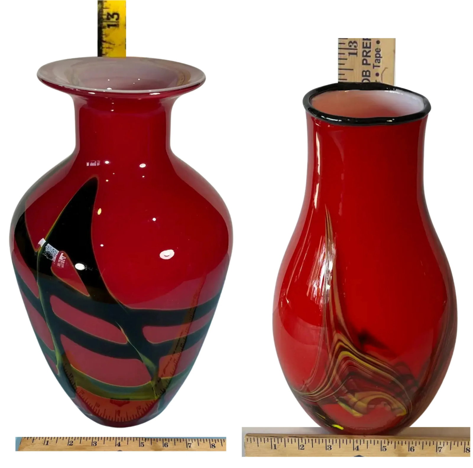 Art Glass Red Abstract Vases- A Pair - 10