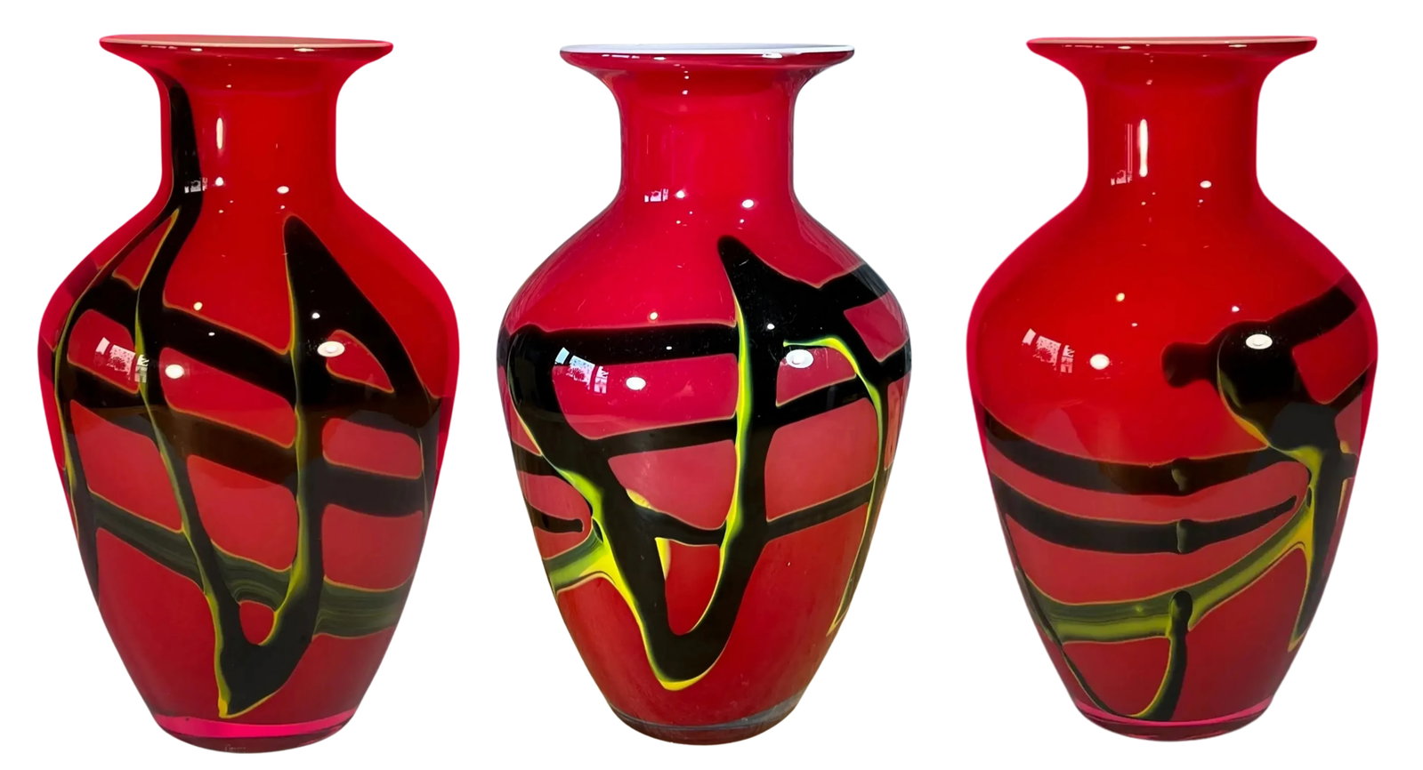 Art Glass Red Abstract Vases- A Pair - 12
