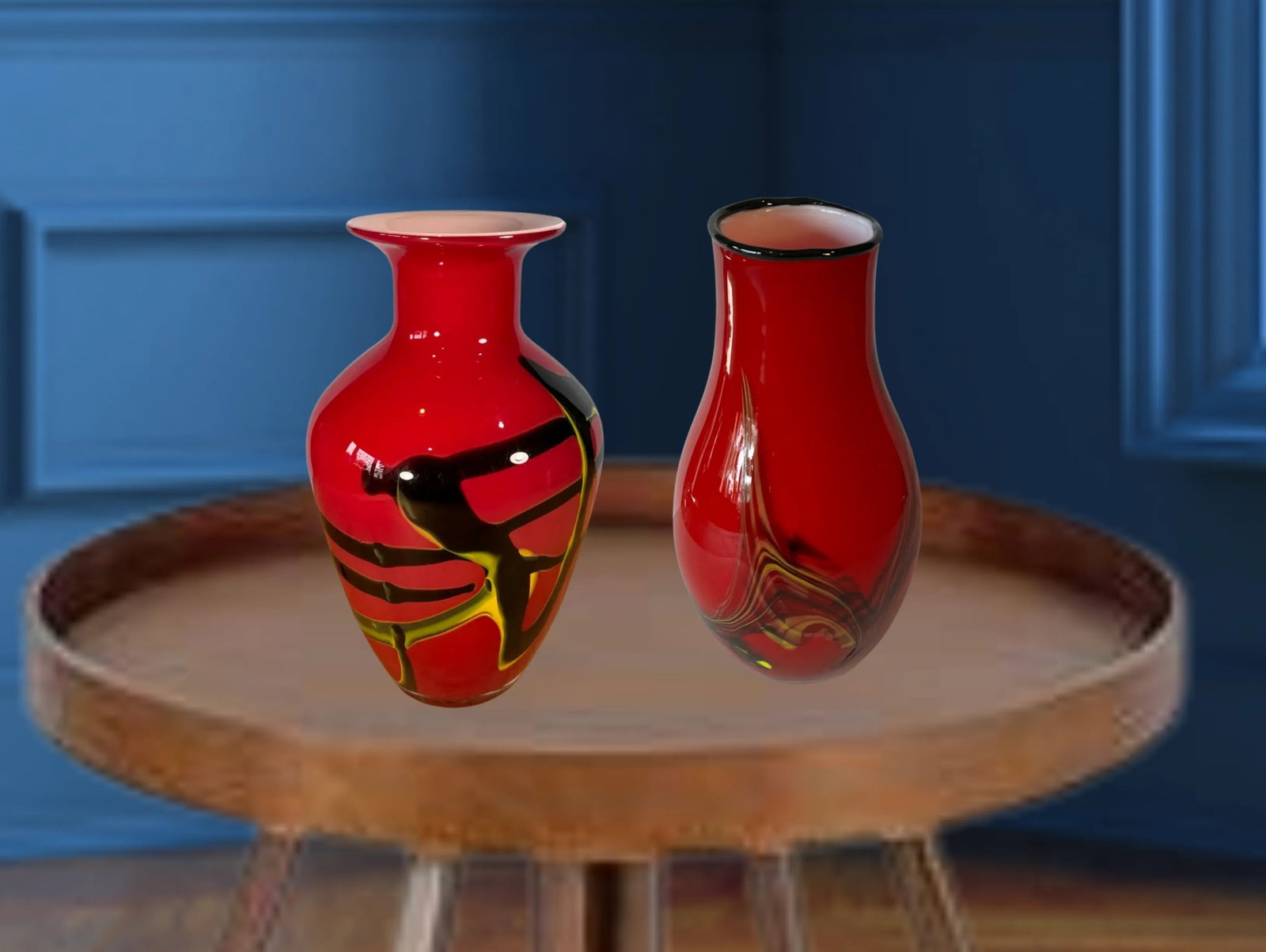 Art Glass Red Abstract Vases- A Pair - 2