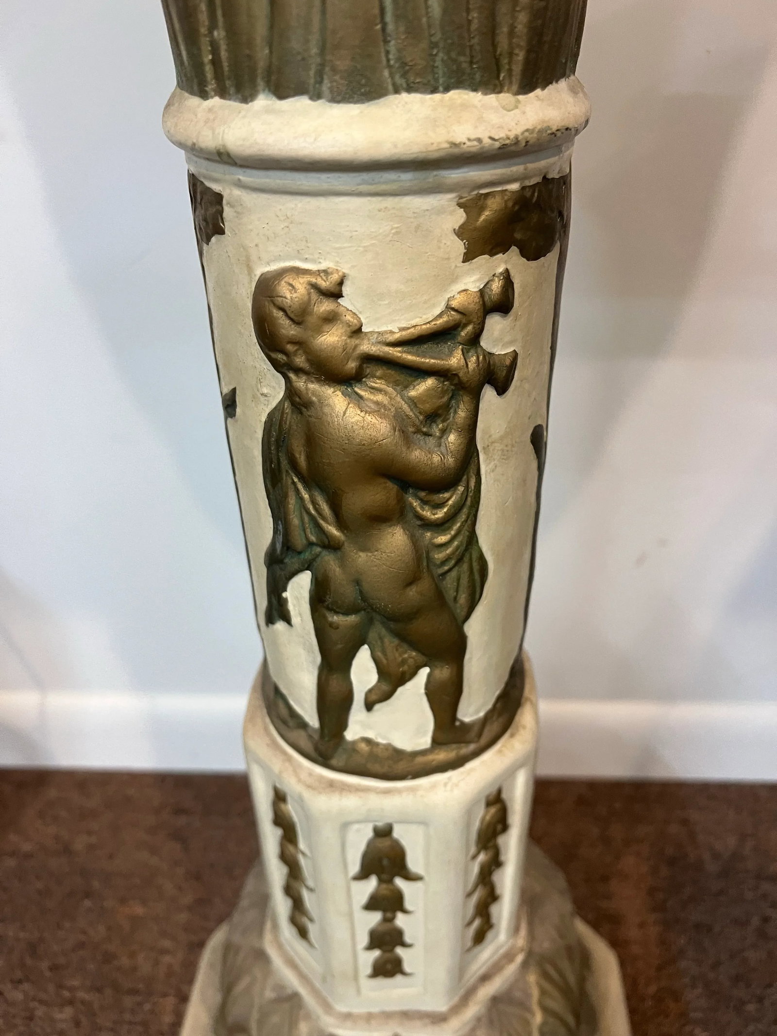 1950's Italian Plaster Cherub Pedestal Jardinier Gold - 10