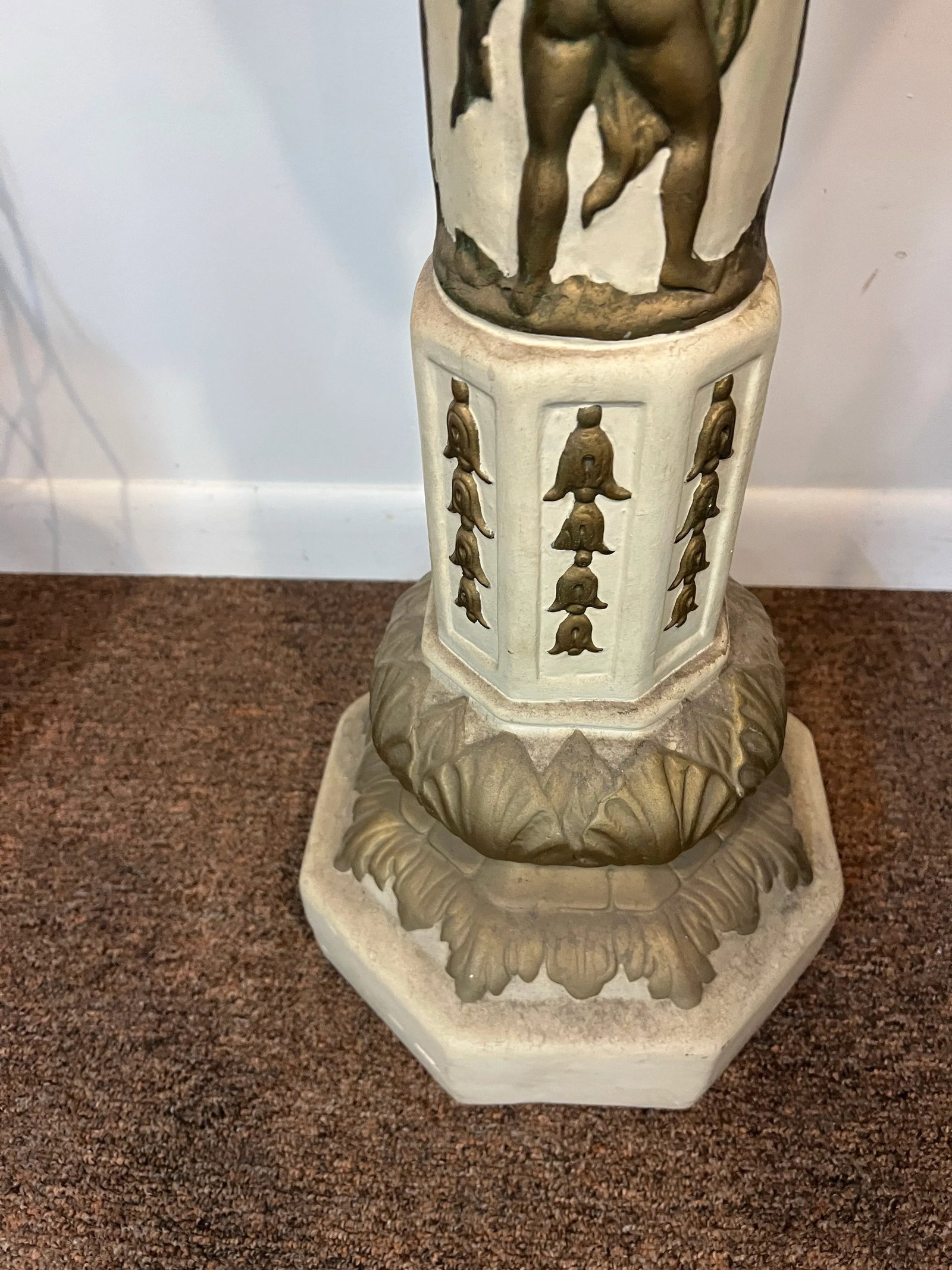 1950's Italian Plaster Cherub Pedestal Jardinier Gold - 12