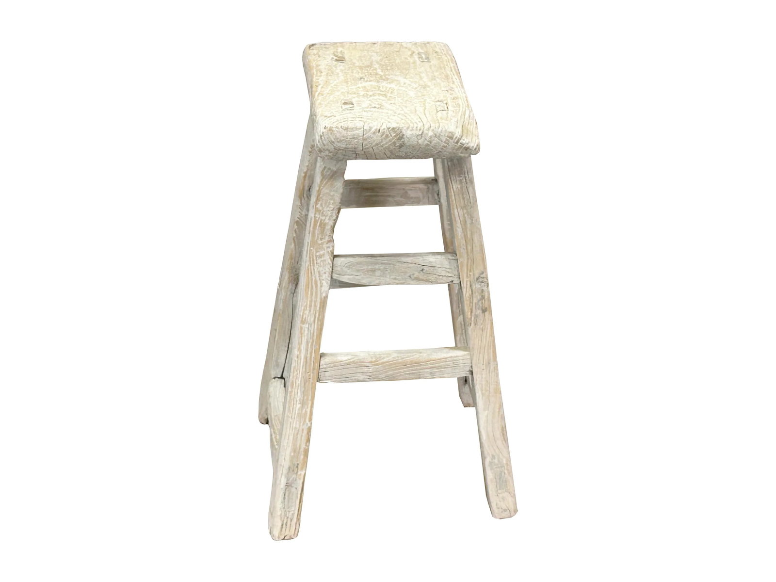 Rustic Raw Rough Wood Grain Rectangle Slim Stool Bench Side Table - 2