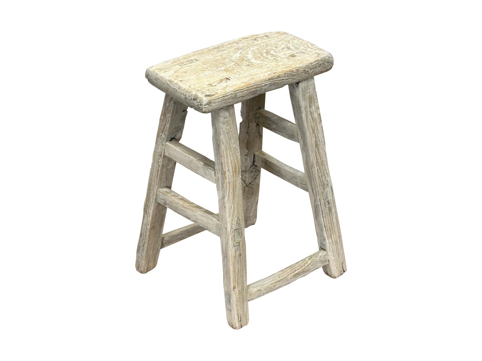 Rustic Raw Rough Wood Grain Rectangle Slim Stool Bench Side Table - 6