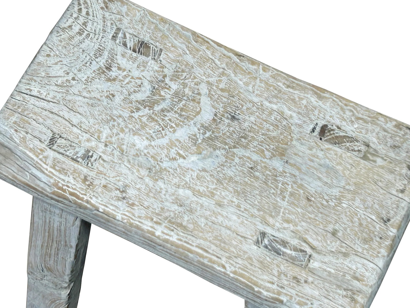 Rustic Raw Rough Wood Grain Rectangle Slim Stool Bench Side Table - 7