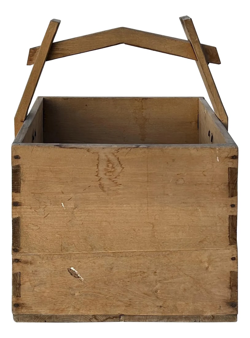 Vintage Rustic Raw Wood Light Tan Square With Handle Wood Bucket (1 of 5)