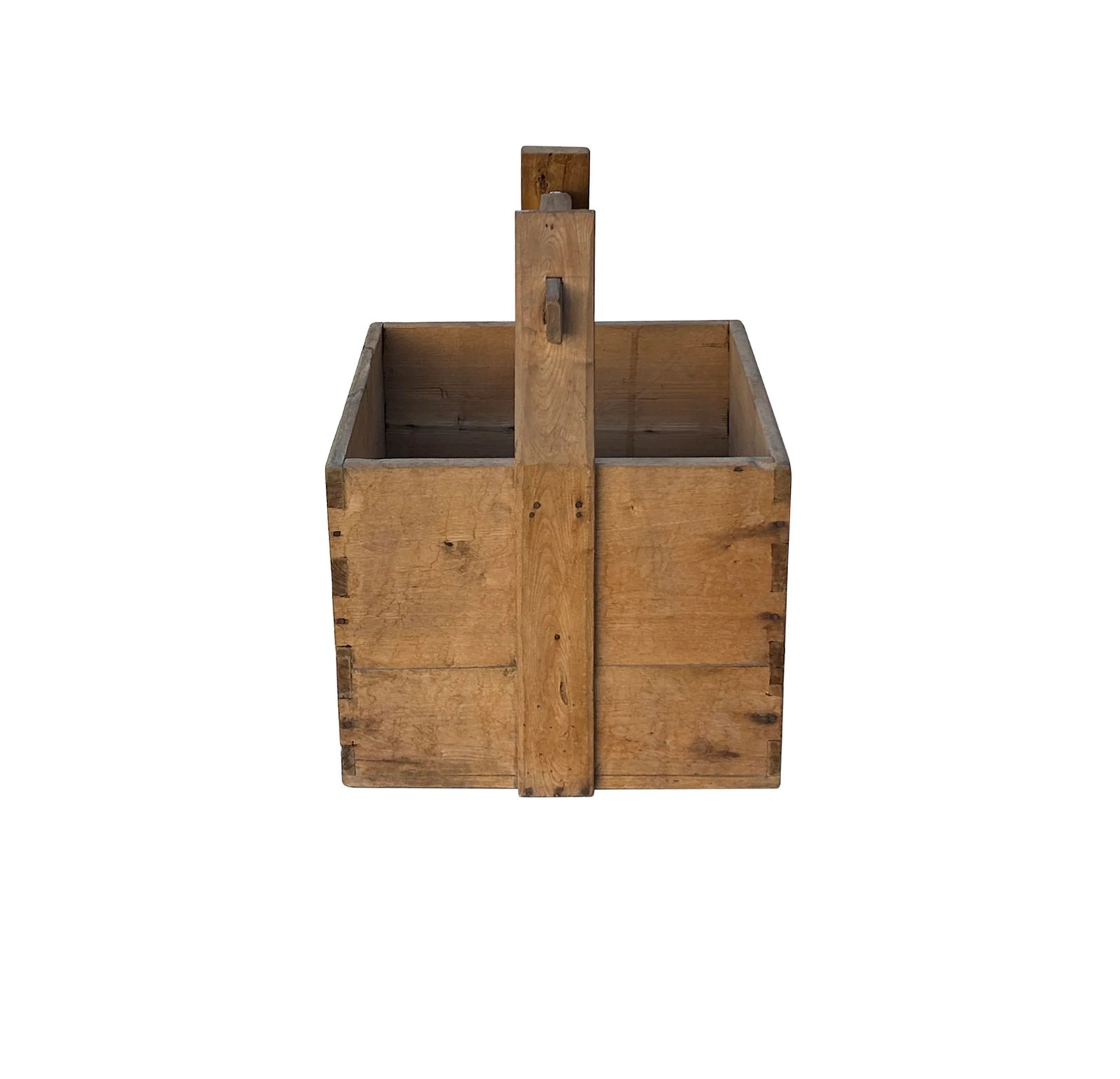 Vintage Rustic Raw Wood Light Tan Square With Handle Wood Bucket - 2