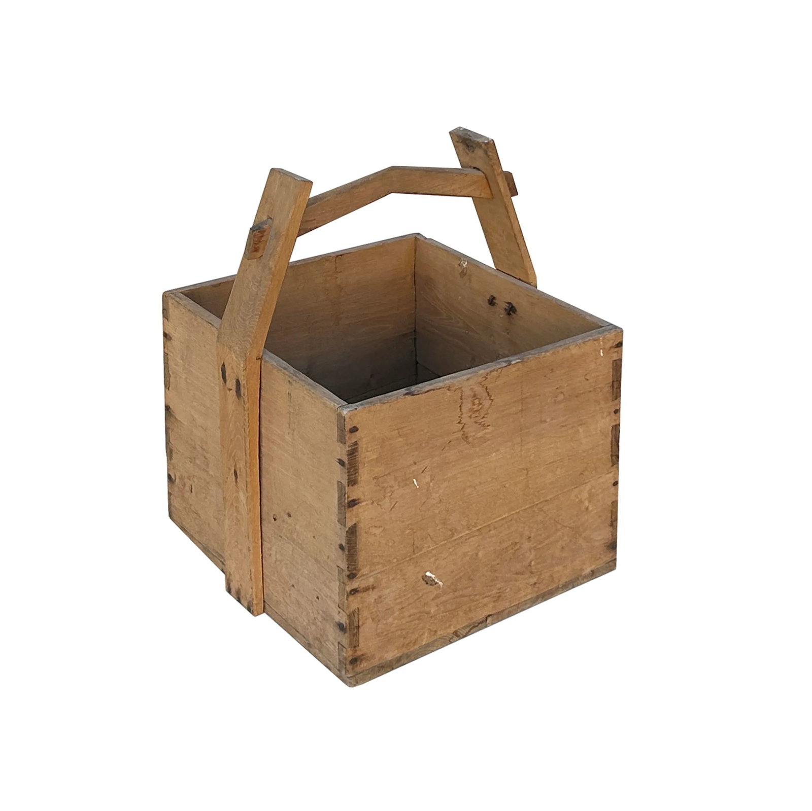 Vintage Rustic Raw Wood Light Tan Square With Handle Wood Bucket - 3