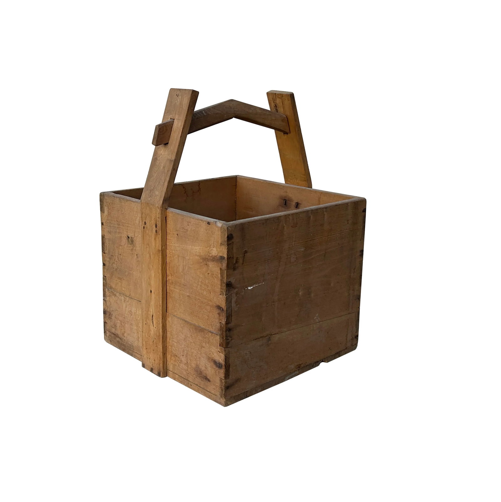 Vintage Rustic Raw Wood Light Tan Square With Handle Wood Bucket - 4