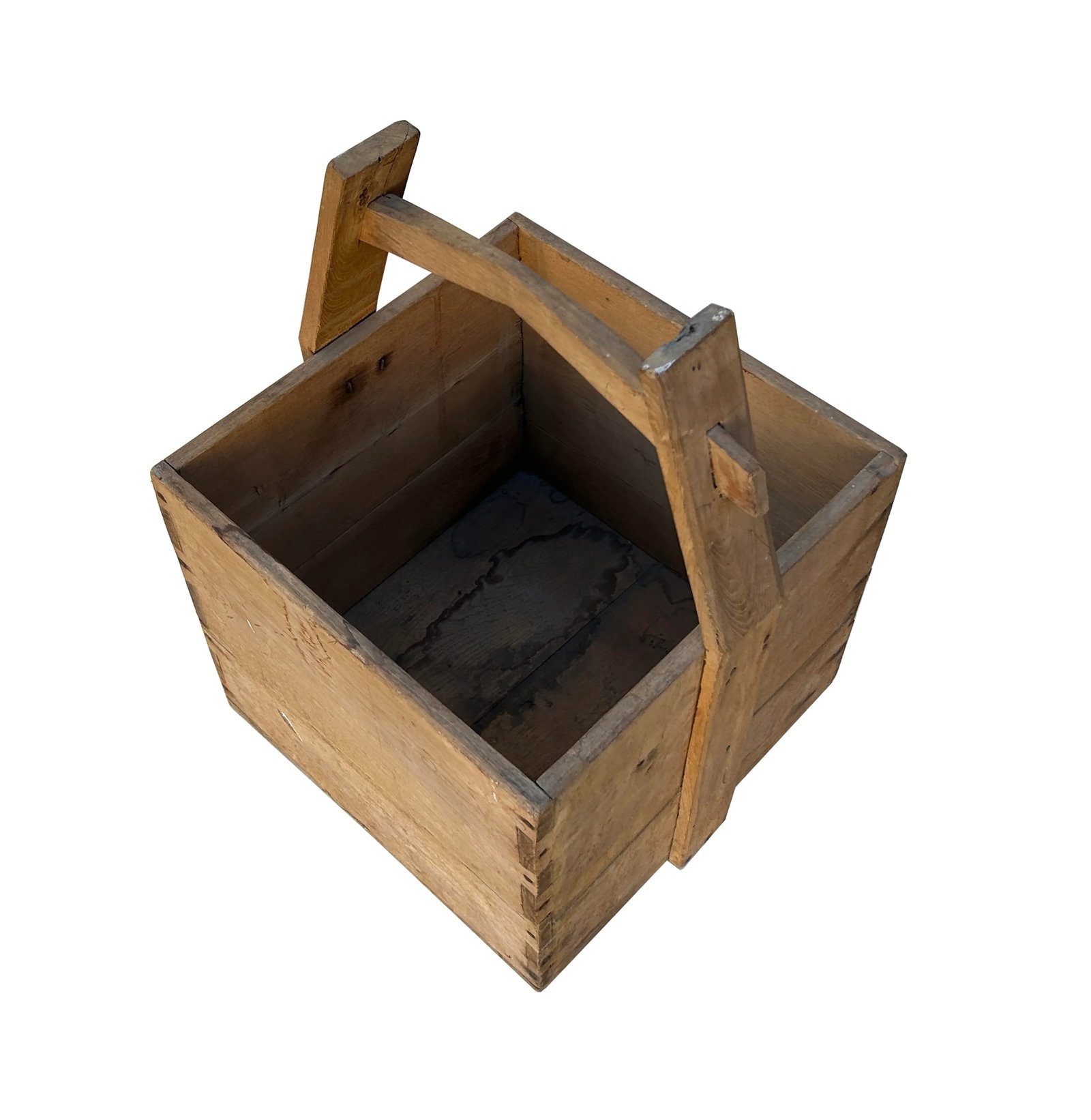 Vintage Rustic Raw Wood Light Tan Square With Handle Wood Bucket - 5