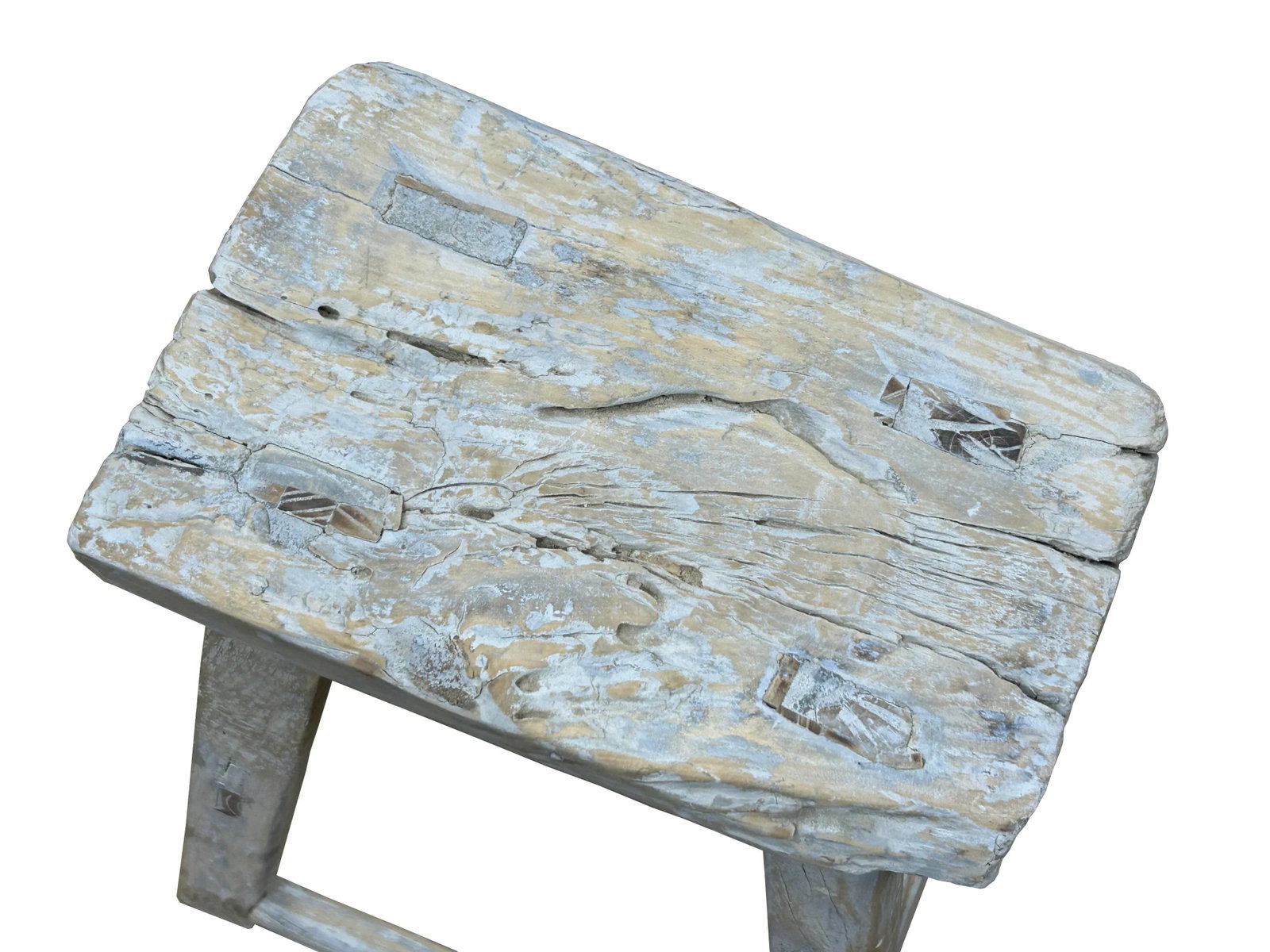 Rustic Raw Rough Wood Grain Rectangle Slim Stool Bench Side Table - 6