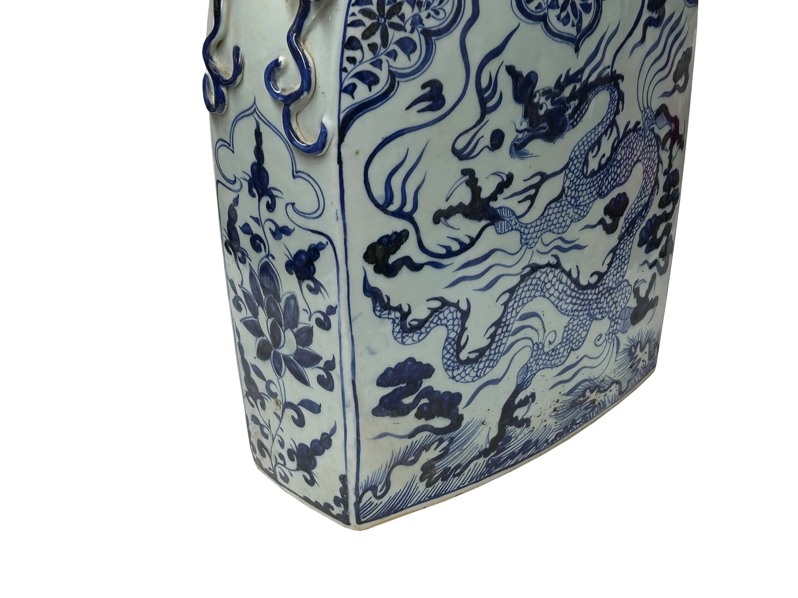 Chinese Blue White Porcelain Dragon Scroll Pattern Square Flat Vase - 7