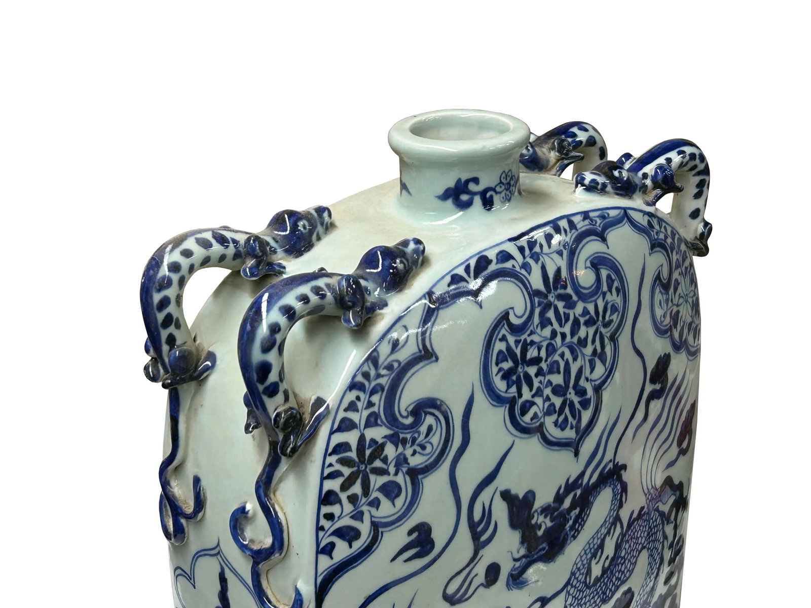 Chinese Blue White Porcelain Dragon Scroll Pattern Square Flat Vase - 8