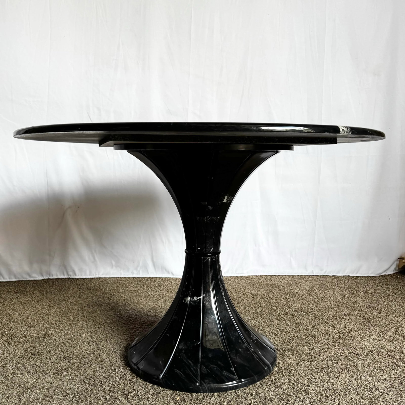 Postmodern Faux Black Marble Swivel Circular Dining Table - 6
