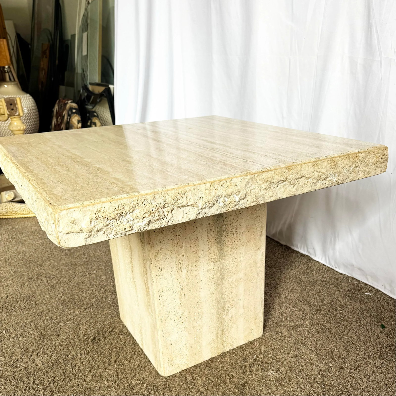 Italian Square Top Travertine Side Table With Raw Edges - 2