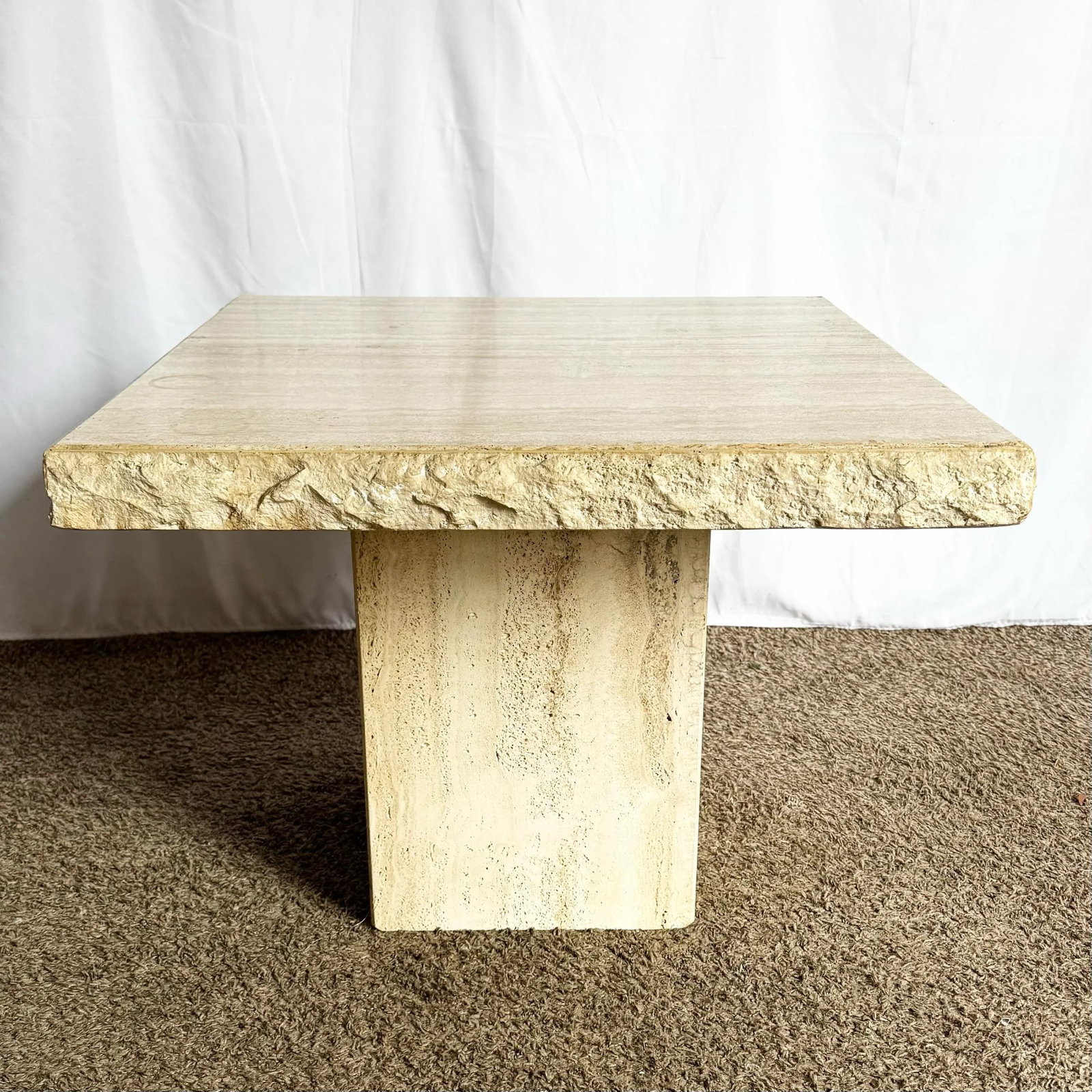 Italian Square Top Travertine Side Table With Raw Edges - 4