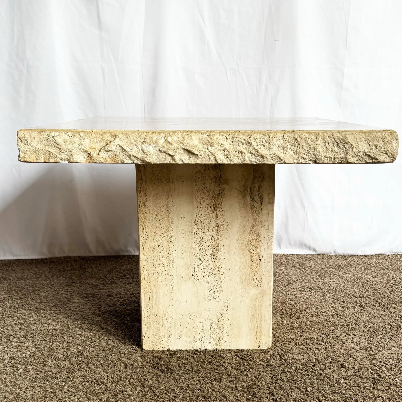 Italian Square Top Travertine Side Table With Raw Edges - 5