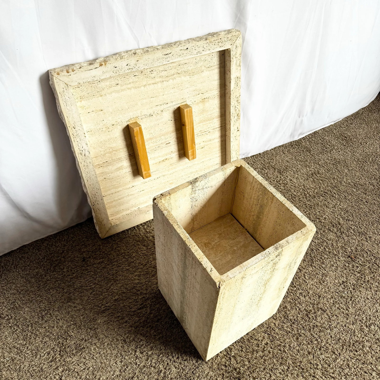 Italian Square Top Travertine Side Table With Raw Edges - 6