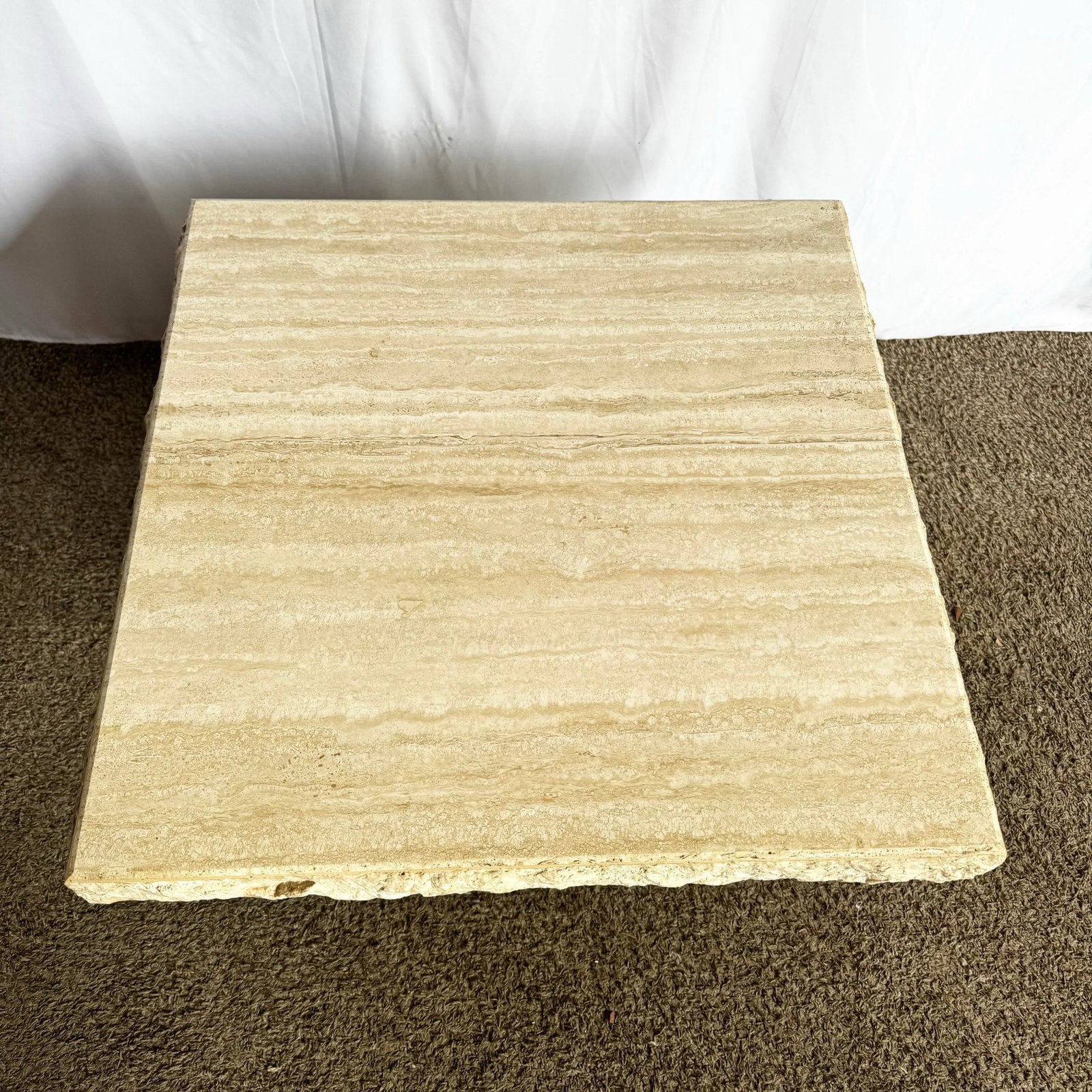 Italian Square Top Travertine Side Table With Raw Edges - 7
