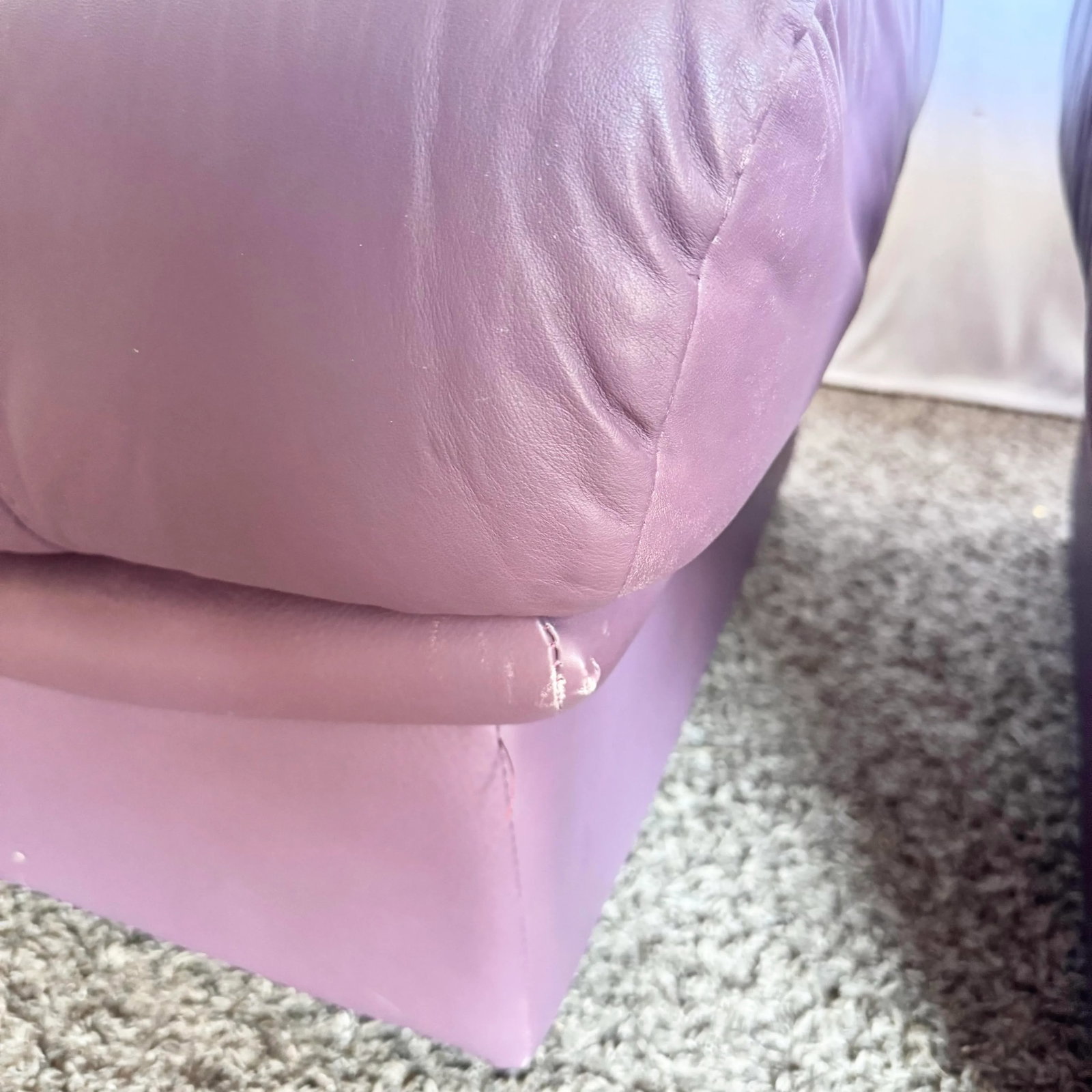 Vintage Italian Purple Leather Ottomans on Castors - A Pair - 10