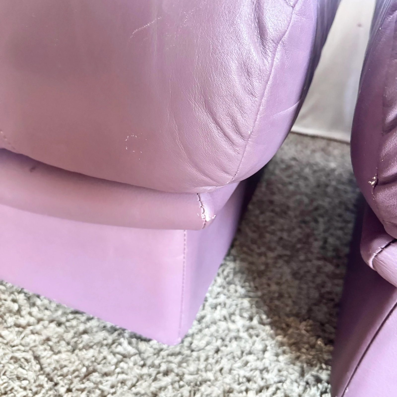 Vintage Italian Purple Leather Ottomans on Castors - A Pair - 12