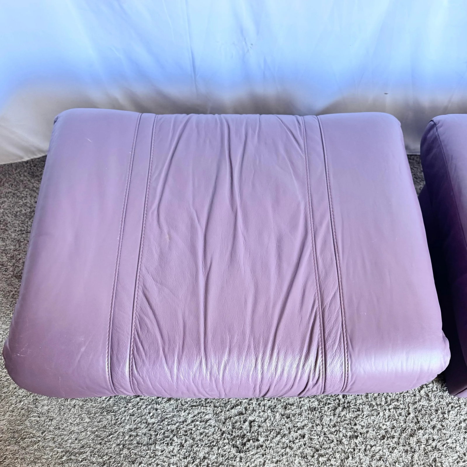 Vintage Italian Purple Leather Ottomans on Castors - A Pair - 8