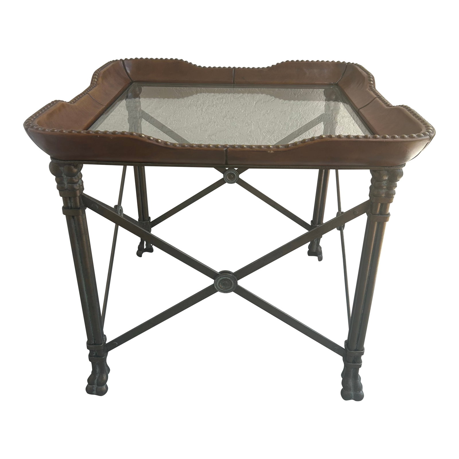1980s Vintage Maitland-Smith Wrought Iron and Leather Side Table (1 of 7)