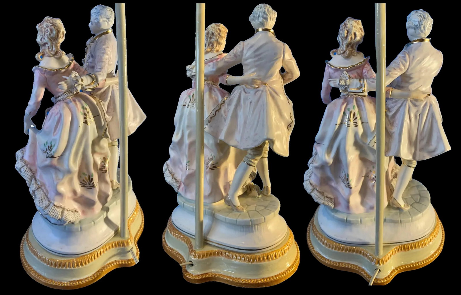 Mid-Century Porcelain Figural Boudoire Lamp Courting Couple - 11