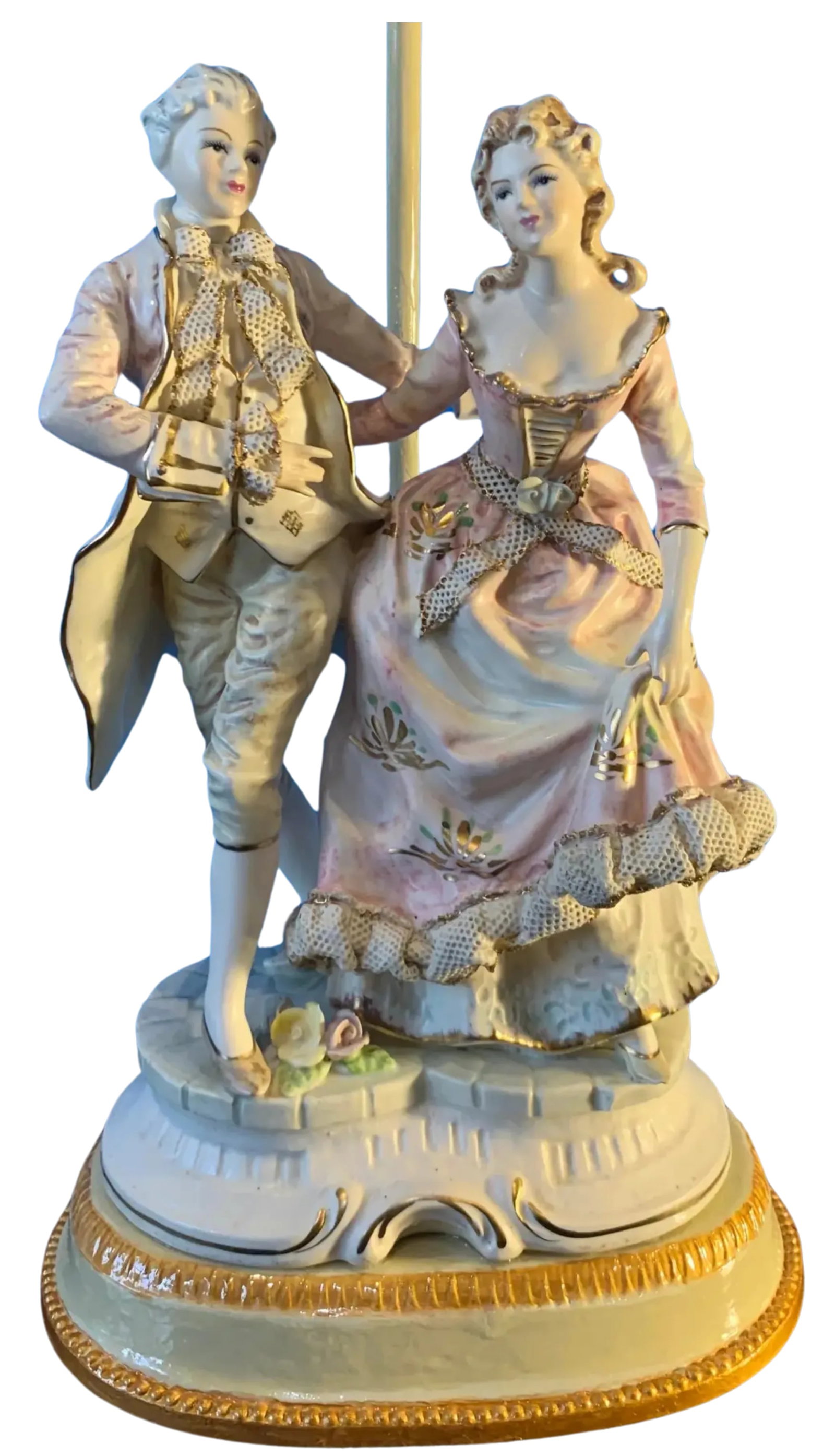 Mid-Century Porcelain Figural Boudoire Lamp Courting Couple - 5