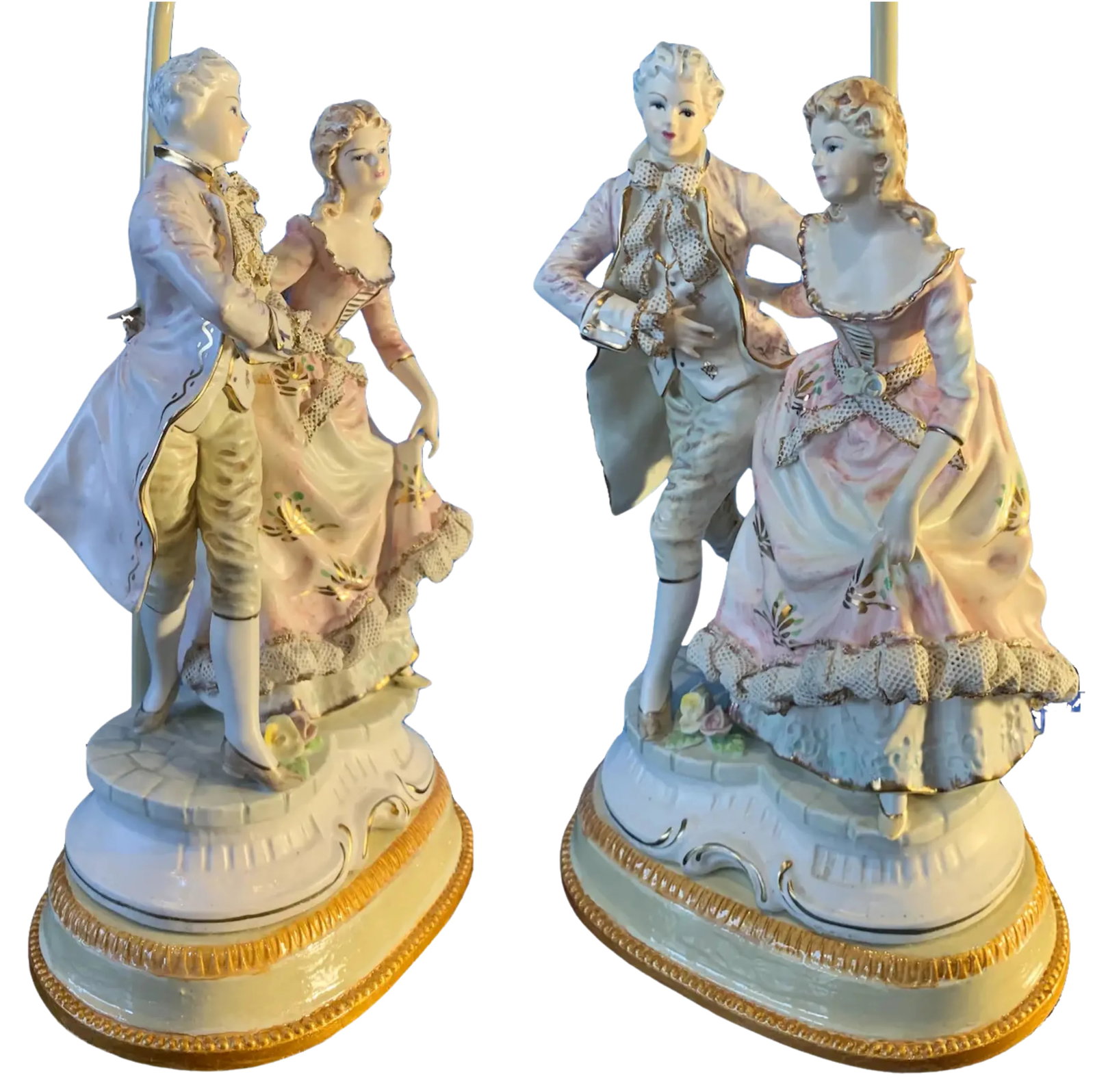 Mid-Century Porcelain Figural Boudoire Lamp Courting Couple - 7