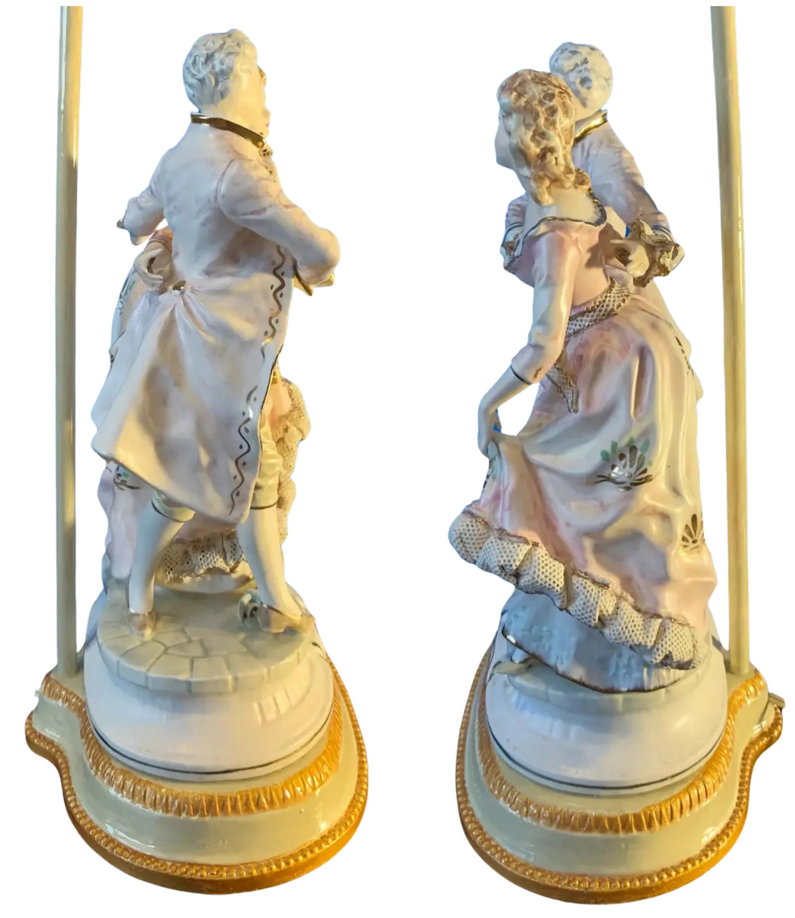 Mid-Century Porcelain Figural Boudoire Lamp Courting Couple - 9