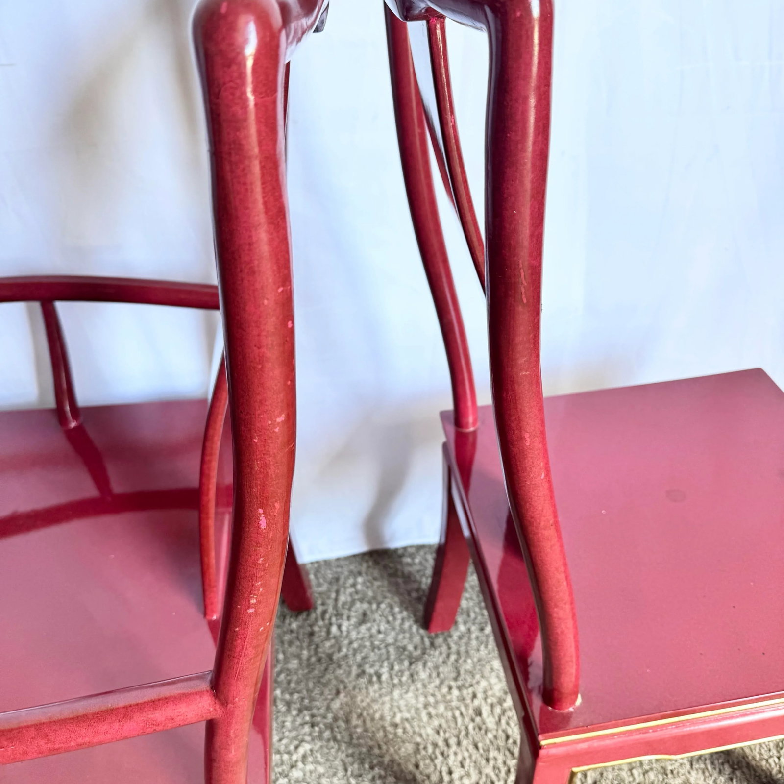 Chinese Red and Gold Lacquered Hand Painted Dining Chairs - Set of 6 - 10