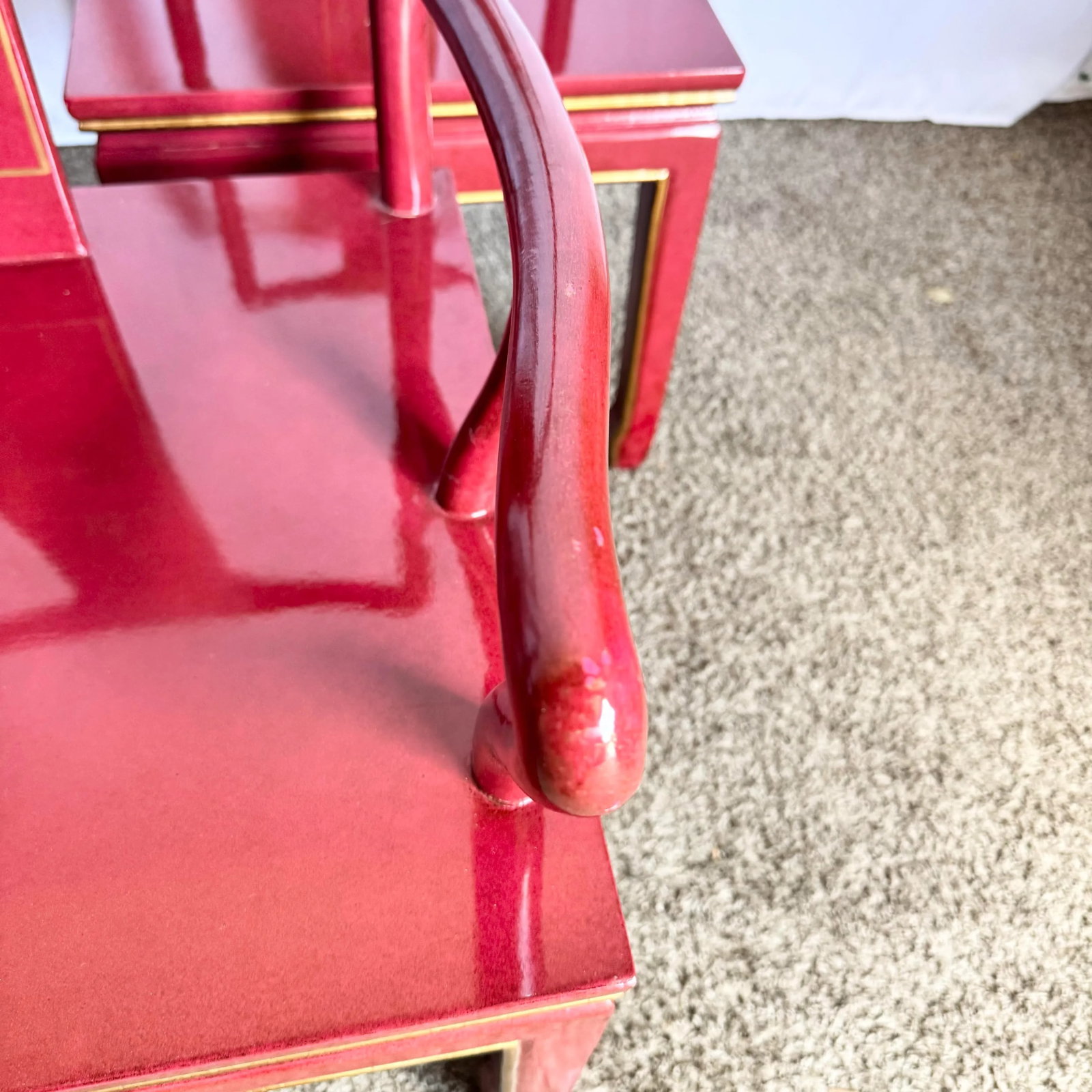 Chinese Red and Gold Lacquered Hand Painted Dining Chairs - Set of 6 - 11