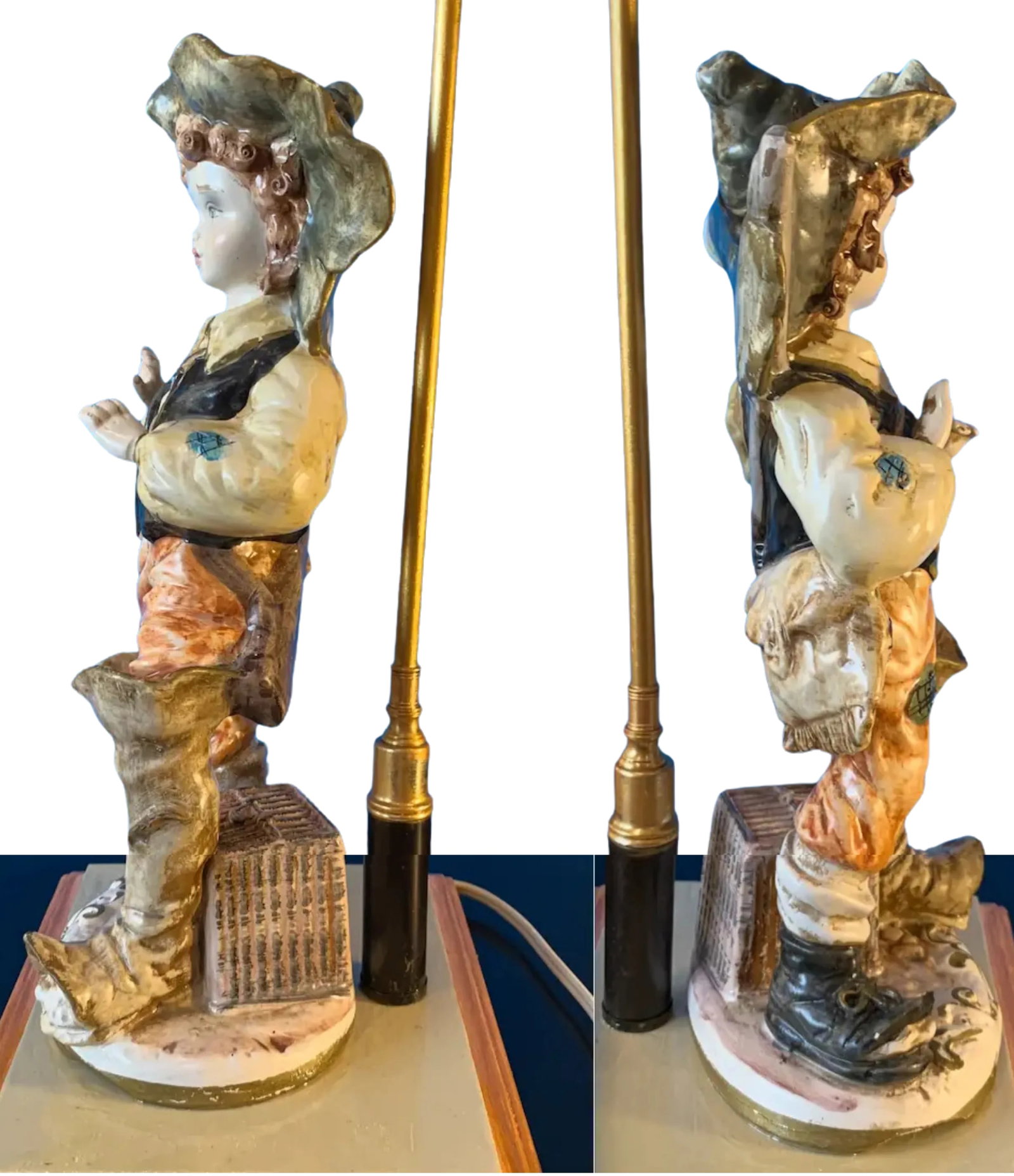 Vintage Capodimonte Porcelain Figural Lamp-Village Boy - 11
